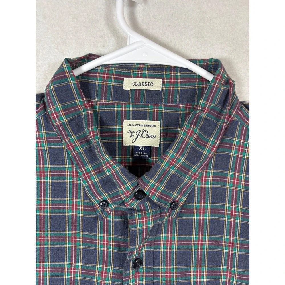 J Crew Classic Fit Plaid Button Down Shirt Men's XL Blue Green Red Cotton